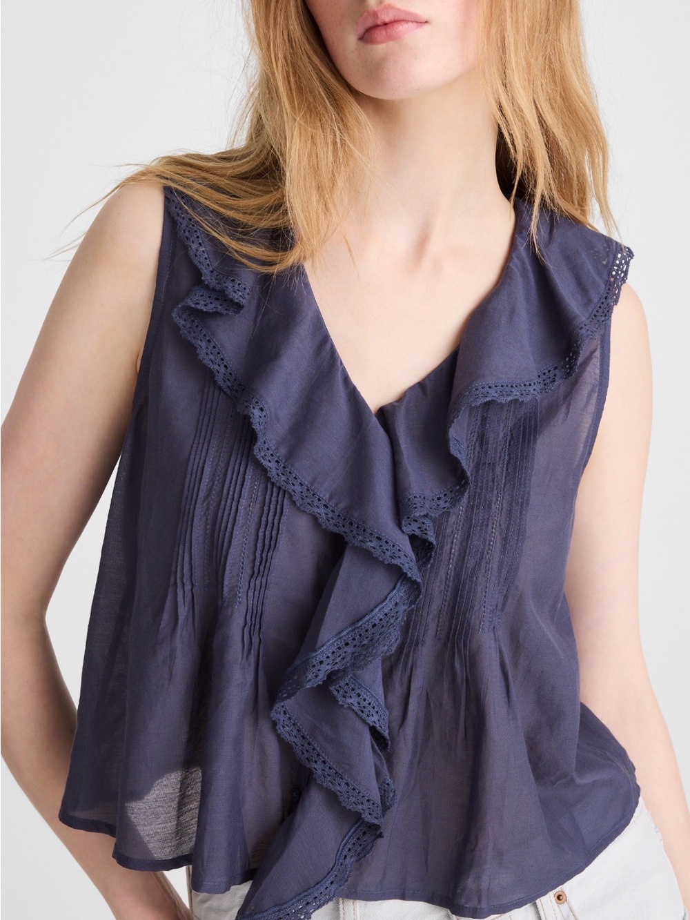 NWT Madewell The Blaire Ruffle Sleeveless Top size XXS (fits XS-S)